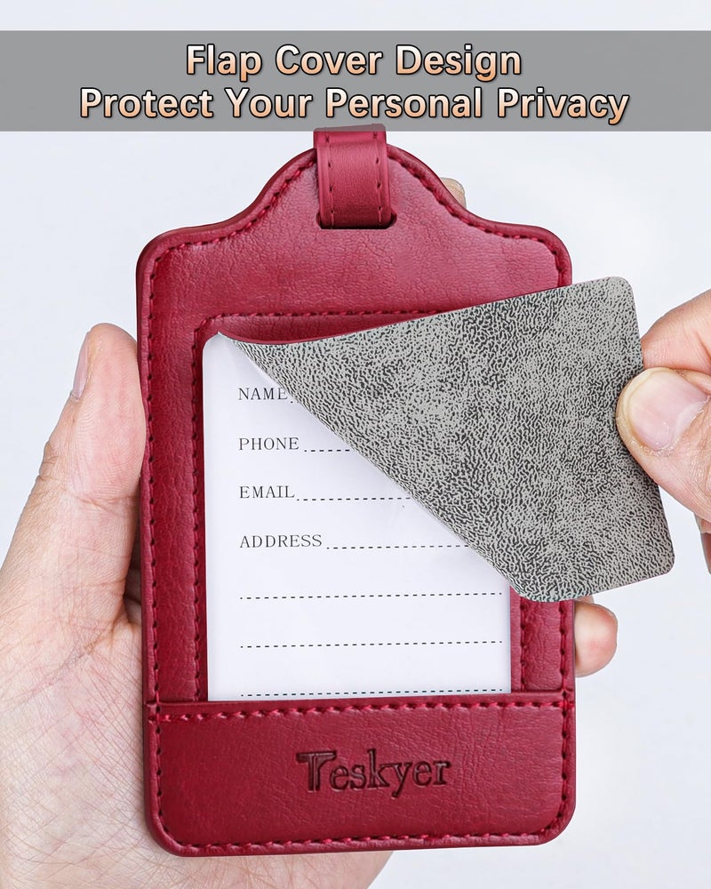 Teskyer Luggage Tags, 3 Pack Premium PU Leather Luggage Tags Privacy Protection Travel Bag Labels Suitcase Tags - Image 2